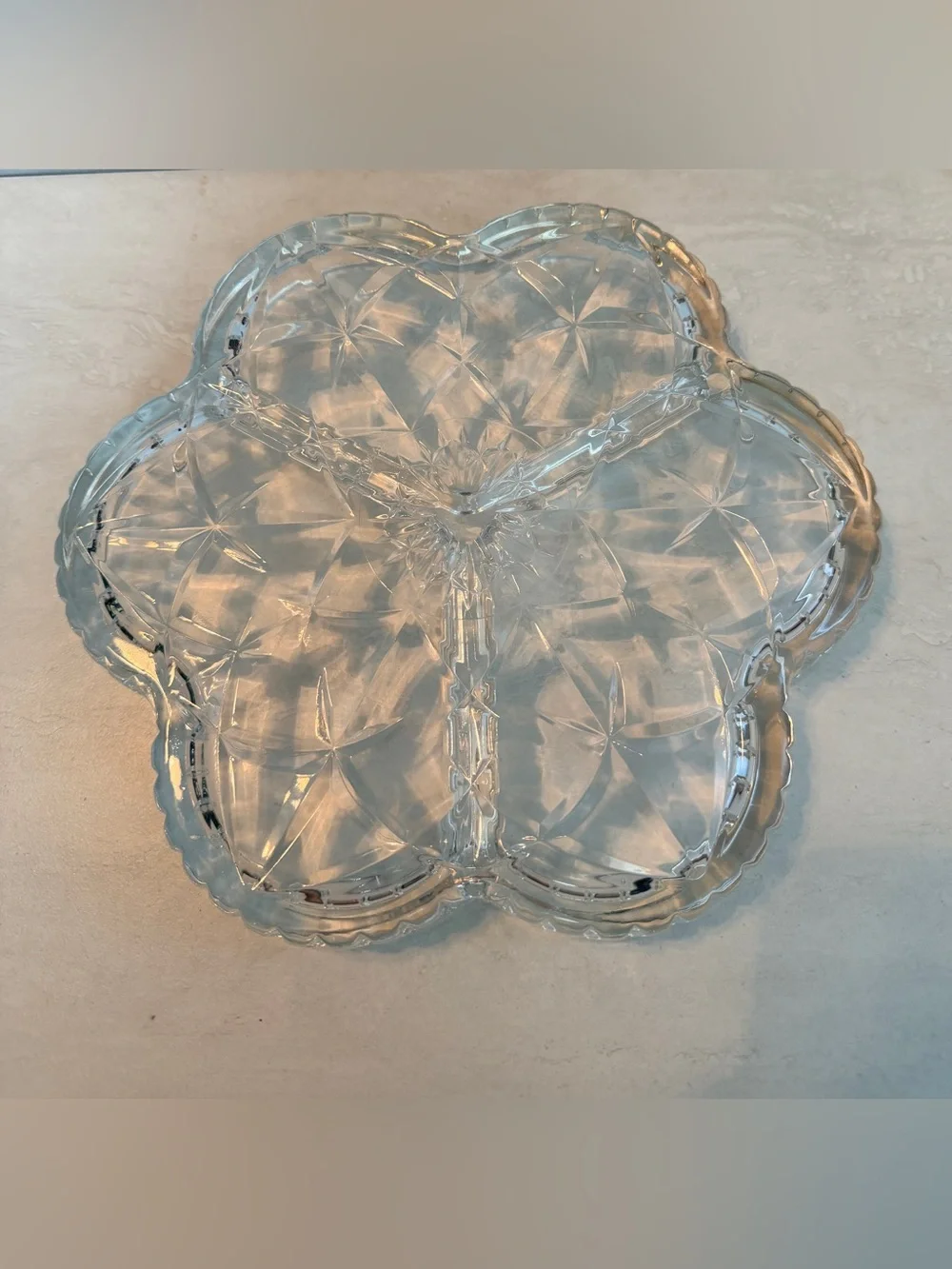 Vintage Clover Divided Glass Serving Dish Starburst Candy Nut Etc  9.25